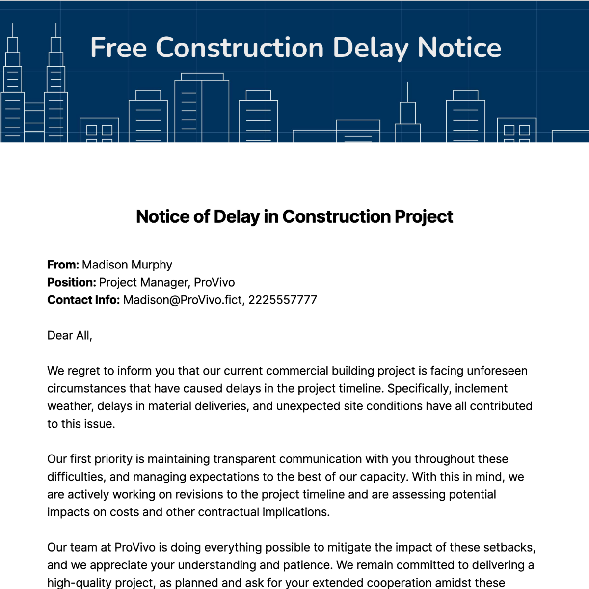 Construction Delay Notice Letter