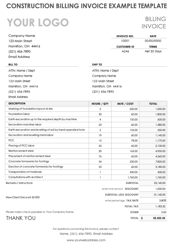 Construction Progress Billing Template