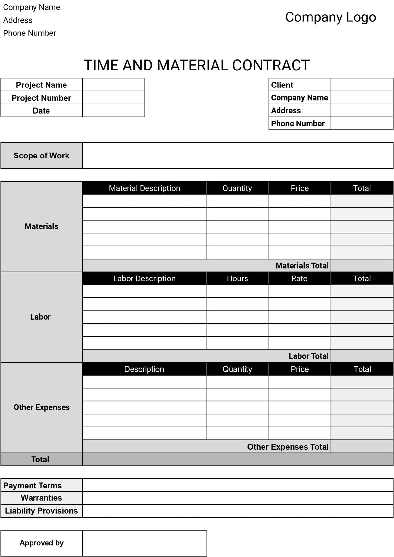 Construction Time and Material Template